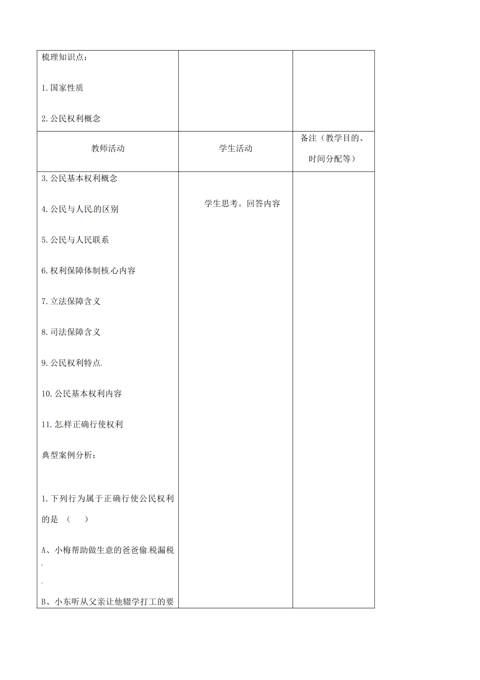 吉林省四平市第十七中学八年级政治下册《第一单元 权力义务伴我行 复习（一）》教学设计 新人教版_第2页