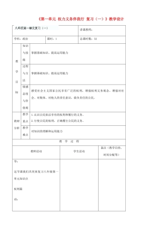 吉林省四平市第十七中学八年级政治下册《第一单元 权力义务伴我行 复习（一）》教学设计 新人教版