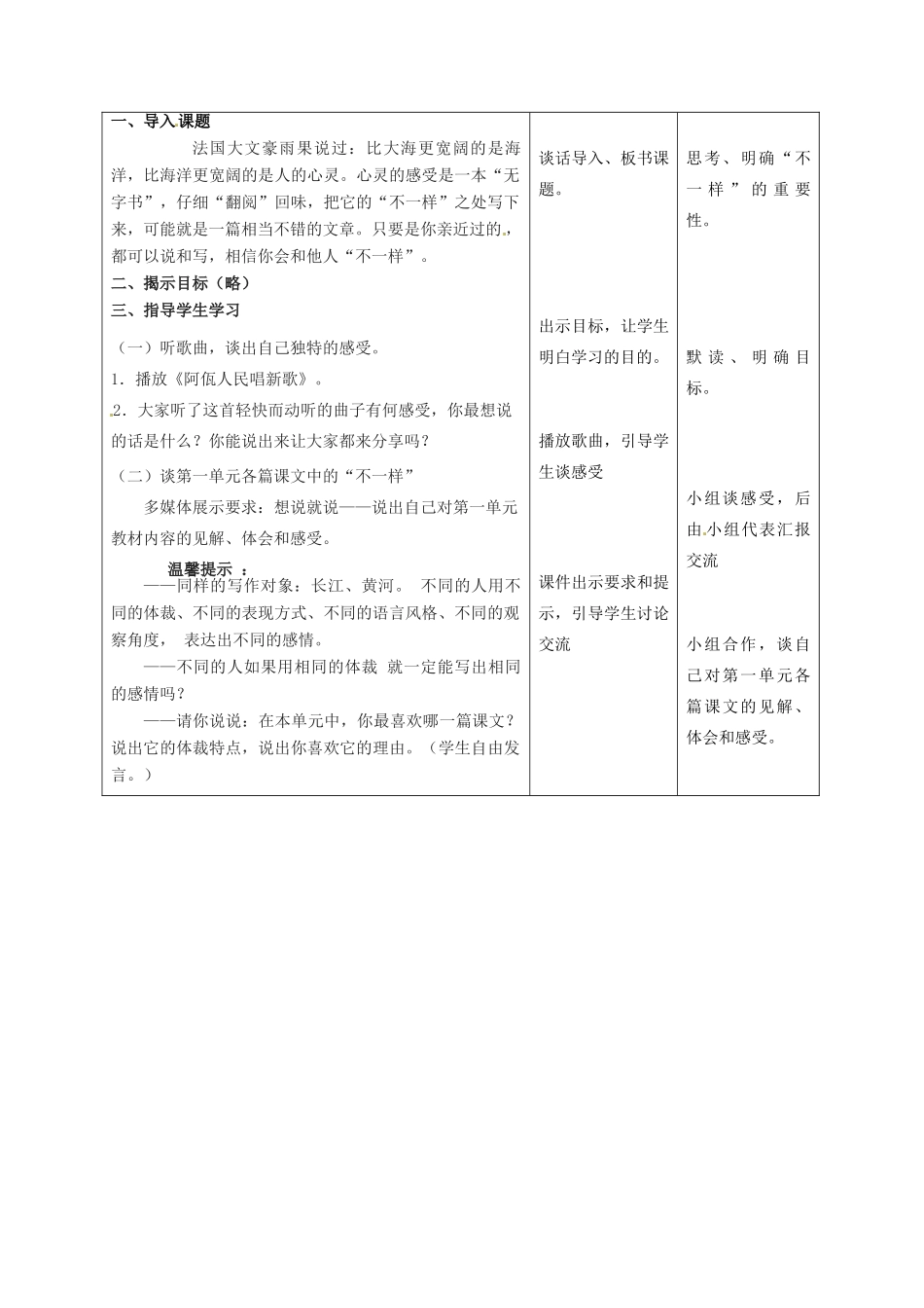 甘肃省酒泉市瓜州县第二中学七年级语文下册 第一单元 第十课《心灵的欢歌》教案 北师大版_第2页