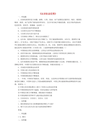 九年级政治全册 第1课 认识社会巨变习题4 北师大版