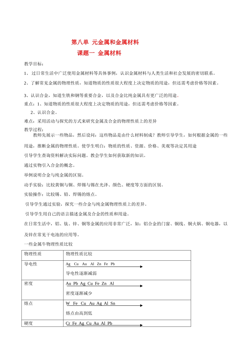 九年级化学下册81金属材料教案人教新课标版_第1页