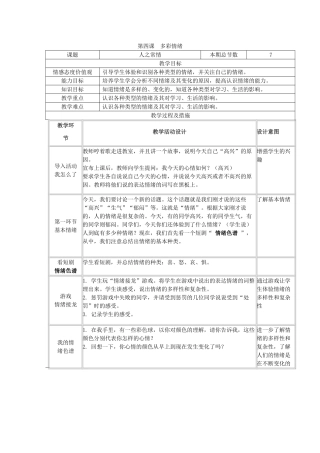 广西灵山县金龙中学七年级政治下册 第四课 多彩情绪教案 教科版