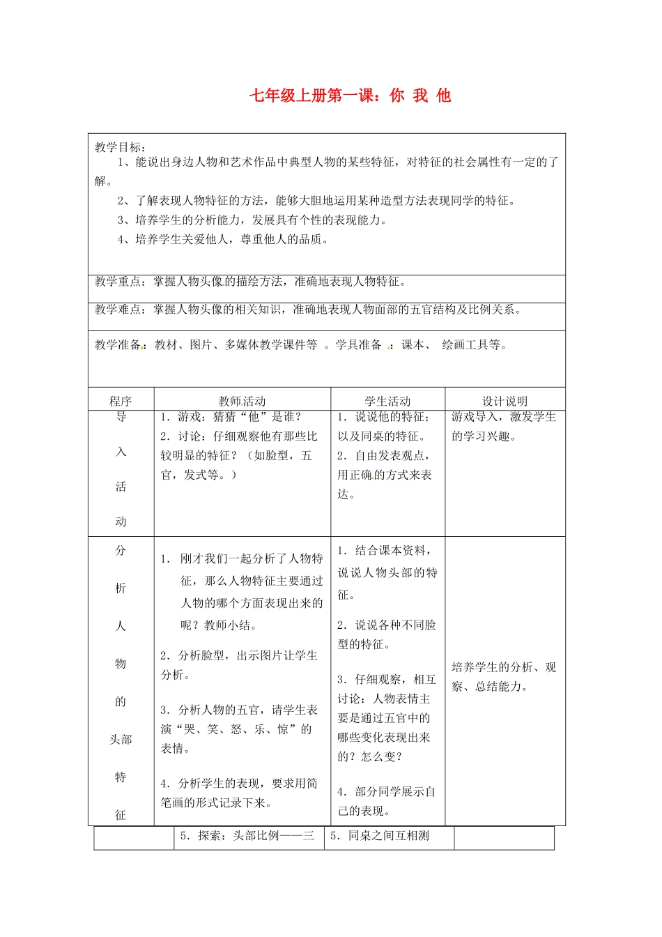 广东省龙门县龙城一中七年级政治 《你 我 他》教案_第1页