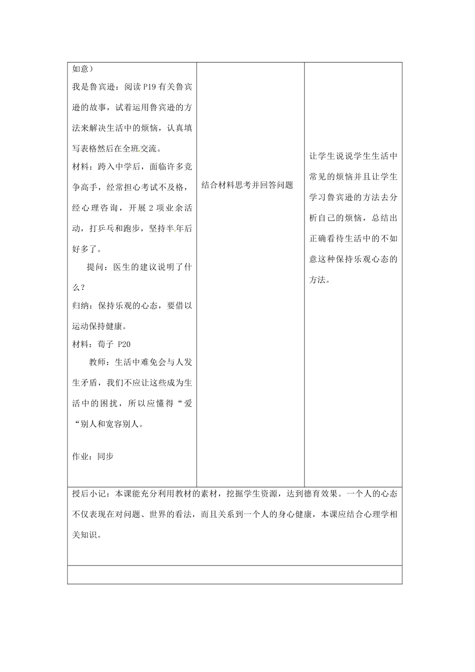 江苏省昆山市锦溪中学八年级政治上册 2-2 保持乐观的心态教案 苏科版_第3页