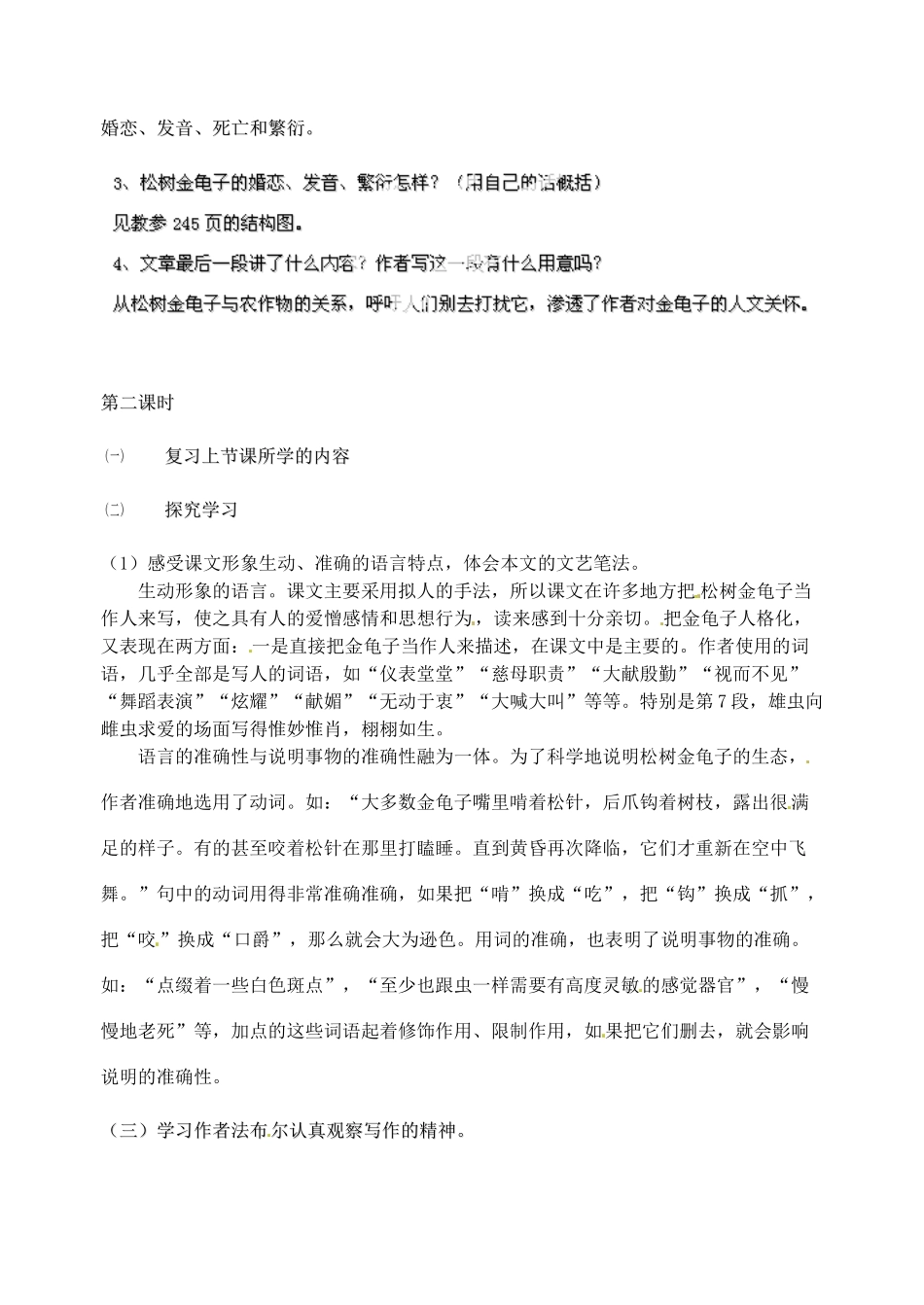 江苏省无锡市新区第一实验学校七年级语文下册《松树金龟子》教案 苏教版_第3页