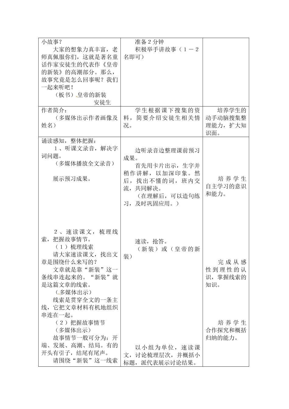 七年级语文上册第一单元第2课 皇帝的新装 教案冀教版_第2页