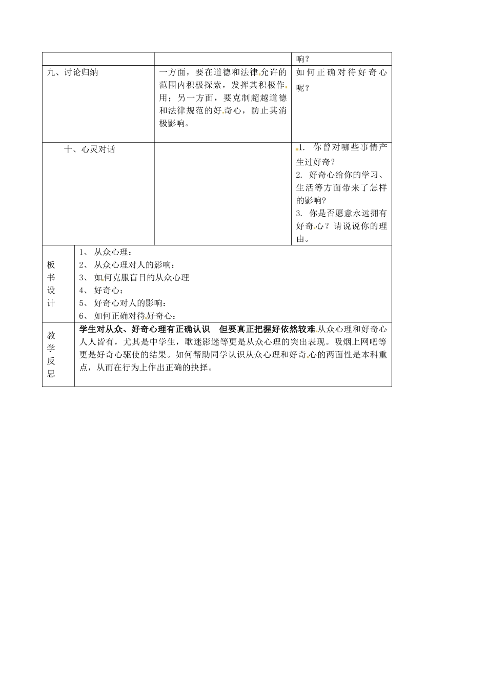 江苏省宜兴市培源中学八年级政治下册 第四单元 12.1 正确认识从众心理与好奇心教学设计 苏教版_第2页