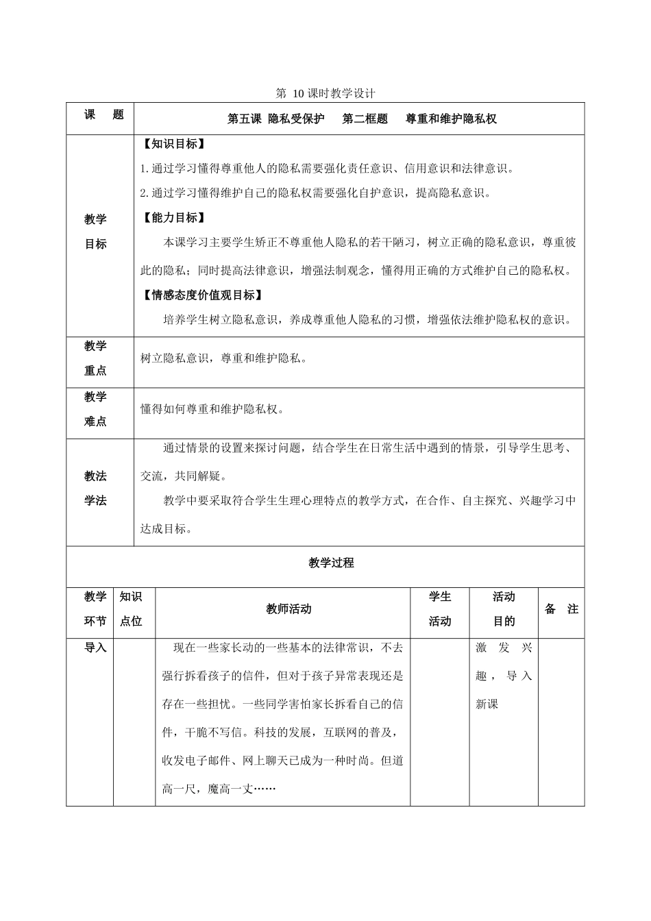 八年级政治下册 第五课第二框教学设计 人教新课标版_第1页