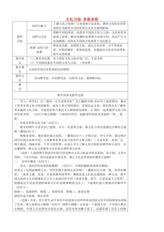 江苏省太仓市第二中学七年级政治上册《第十课 第一框 文化习俗 多姿多彩》教案 苏教版