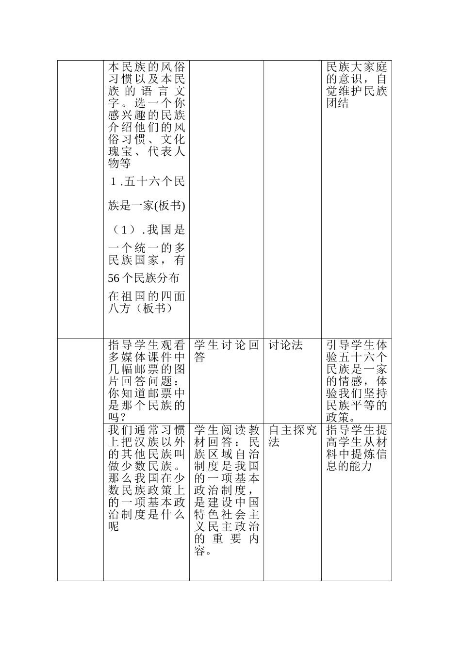 九年级政治第二单元统一的多民族国家 表格式 教学设计教案全国通用_第2页