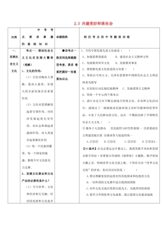九年级政治 2.3 共建美好和谐社会教案 粤教版