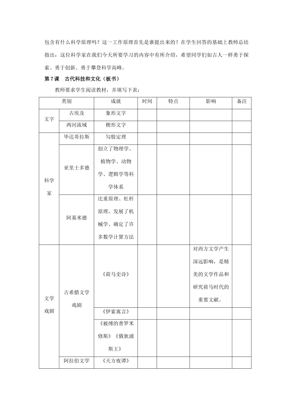 九年级历史上册 第一单元第7课古代科技和文化教案 岳麓版_第2页