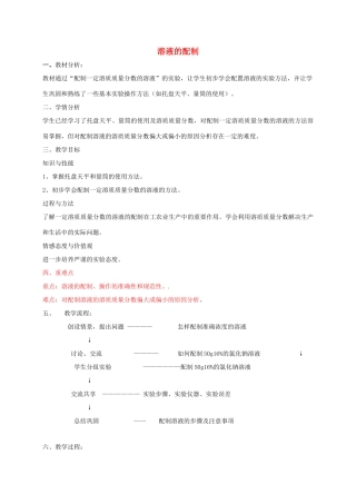 九年级化学全册 第1单元 溶液 溶液的配制教案 鲁教版五四制-鲁教版五四制初中九年级全册化学教案