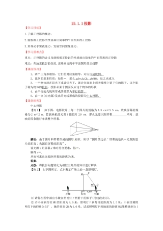 九年级数学下册 25.1.1 投影导学案 （新版）沪科版-（新版）沪科版初中九年级下册数学学案