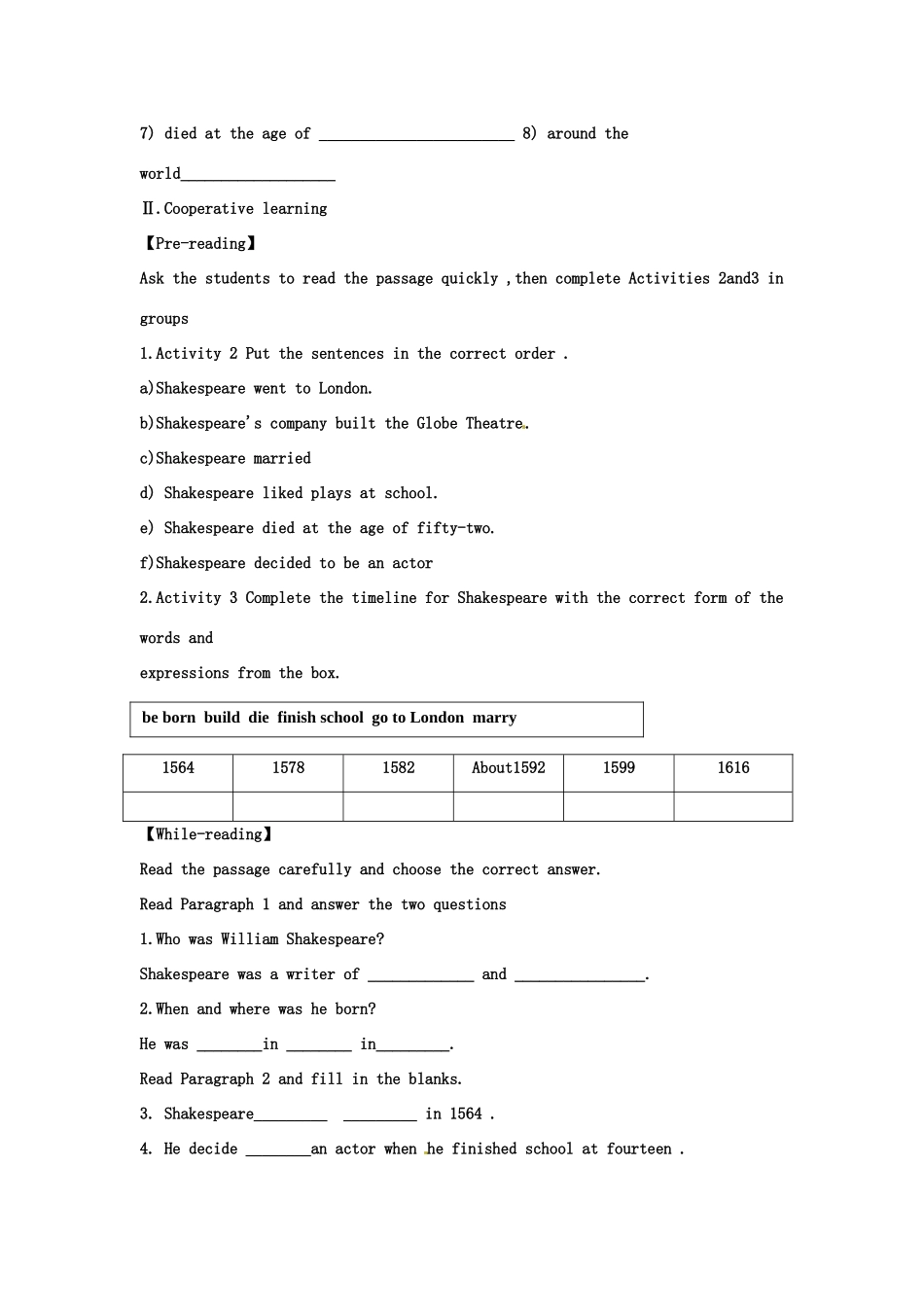 天津市宁河区七年级英语下册 Module 9 Life history Unit 2 He decided to be an actor导学案 （新版）外研版-（新版）外研版初中七年级下册英语学案_第2页