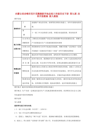 内蒙古省赤峰市克什克腾旗新开地总校八年级历史下册 第九课 改革开放教案 新人教版
