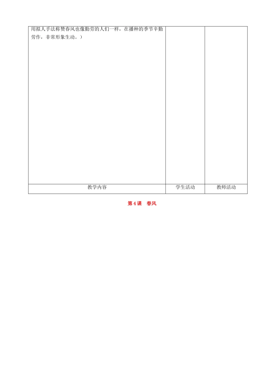 甘肃省酒泉市瓜州县第二中学七年级语文下册 第二单元 第二课《春风》第二课时教案 北师大版_第3页