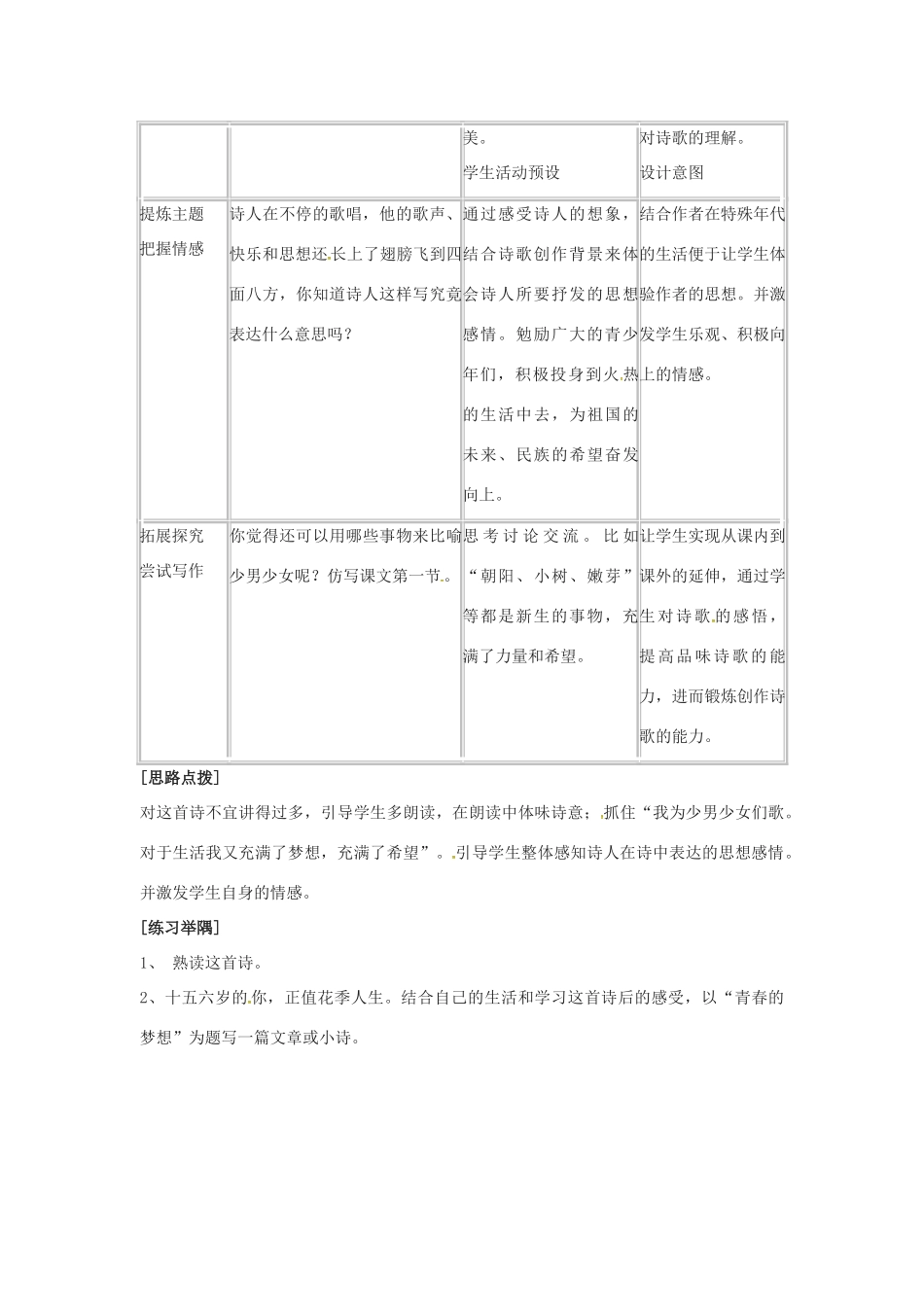 春七年级语文下册 第四单元 15《我为少男少女们歌唱》教案（1）（新版）语文版-（新版）语文版初中七年级下册语文教案_第2页