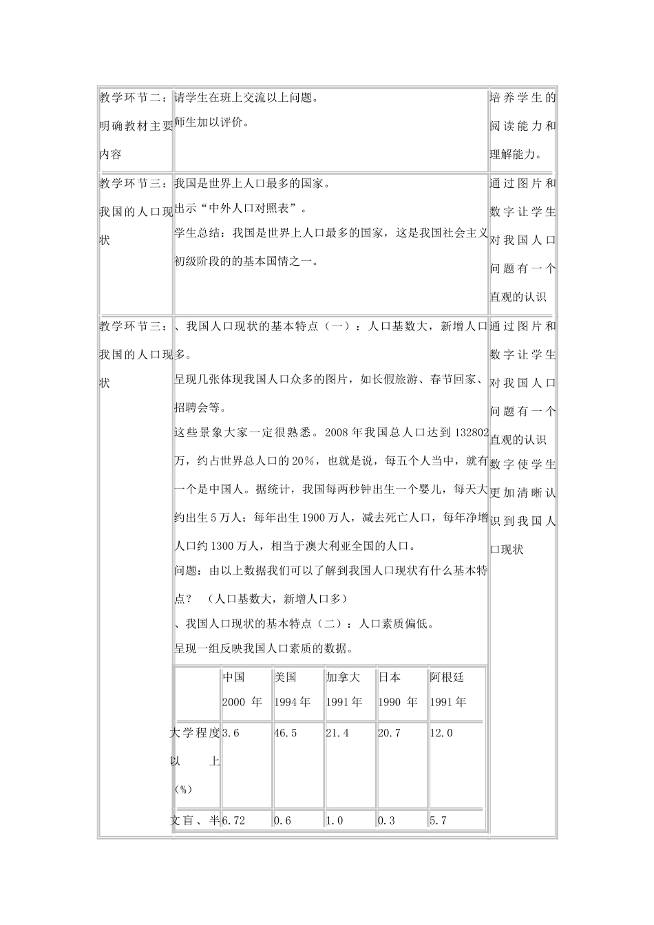 九年级政治上册 第十六课 第1框《控制人口，提高素质》教学设计 教科版-教科版初中九年级上册政治教案_第2页