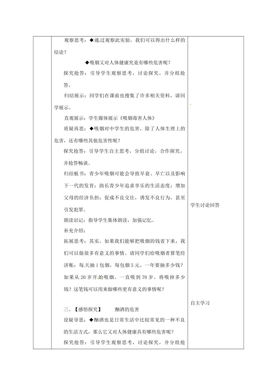 贵州省贵阳市八年级政治下册 第四单元 分清是非 第12课 面对诱惑，学会说“不”杜绝不良嗜好 第2框 杜绝不良嗜好教案1 苏教版-苏教版初中八年级下册政治教案_第3页