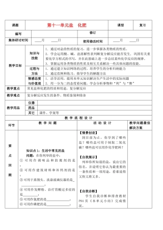 九年级化学下册 第十一单元 盐 化肥单元复习精品教案 新人教版