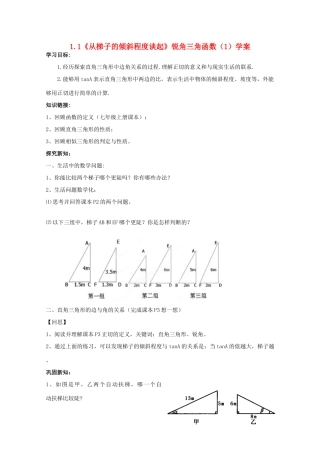 九年级数学上册 1.1《从梯子的倾斜程度谈起》锐角三角函数（1）学案 鲁教版