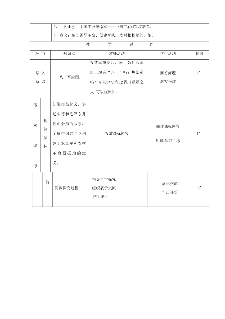 山东省临沭县第三初级中学八年级历史上册《第12课 星星之火可以燎原》教案 人教新课标版_第2页