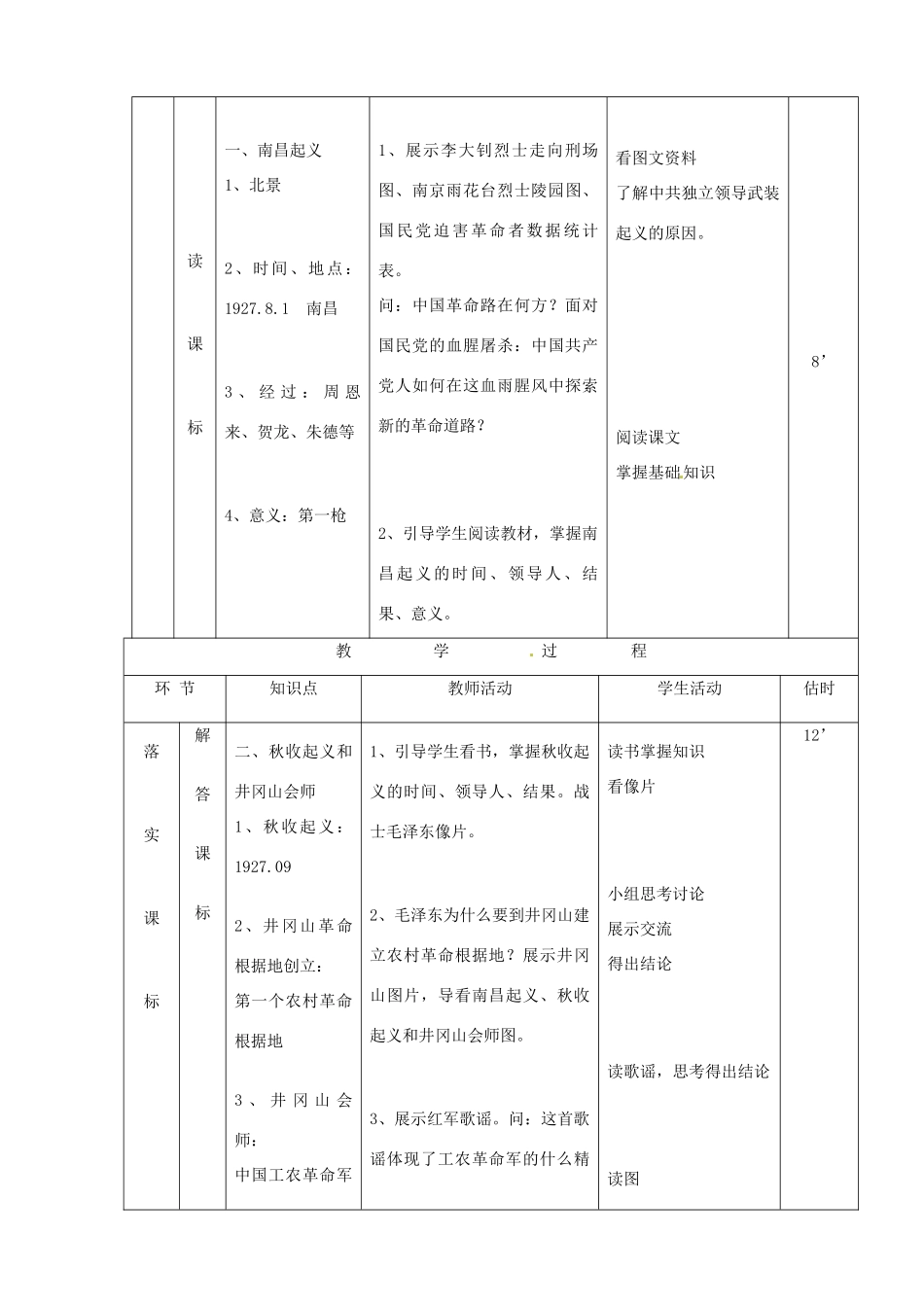 山东省临沭县第三初级中学八年级历史上册《第12课 星星之火可以燎原》教案 人教新课标版_第3页
