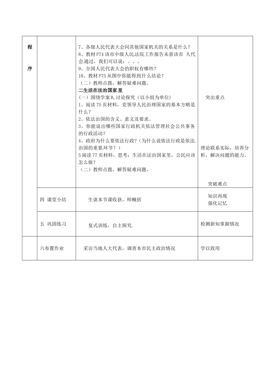黑龙江省铁力市第五中学九年级政治全册 第6课 第1框 《人民当家做主的法治国家》教学设计 新人教版_第2页