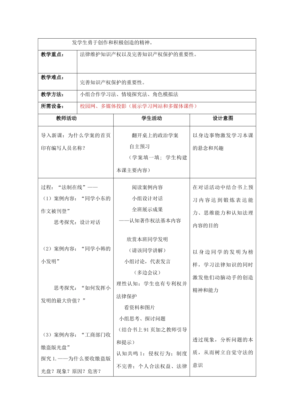 初中政治《保护智力成果》教学案_第2页