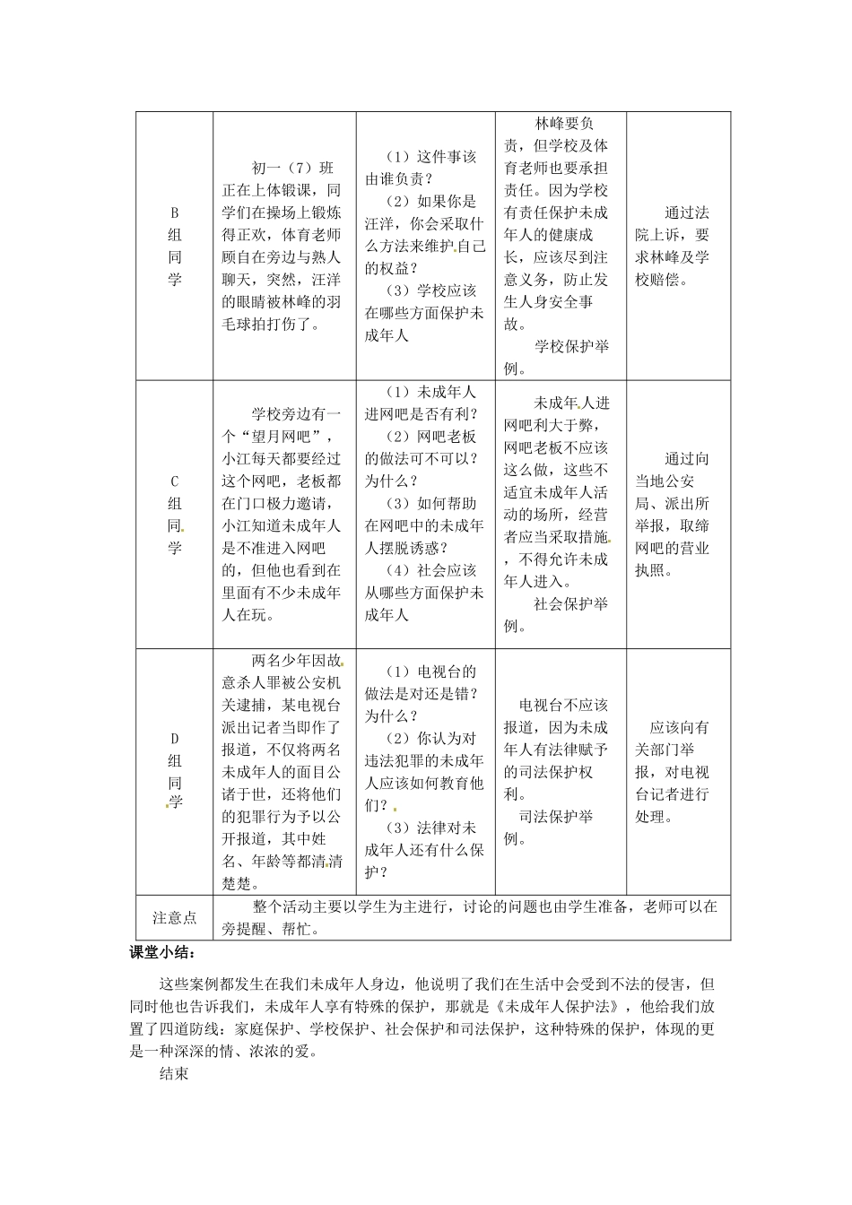 福建省沙县第六中学七年级政治下册 8.1 特殊的保护 特殊的爱教案 新人教版_第2页