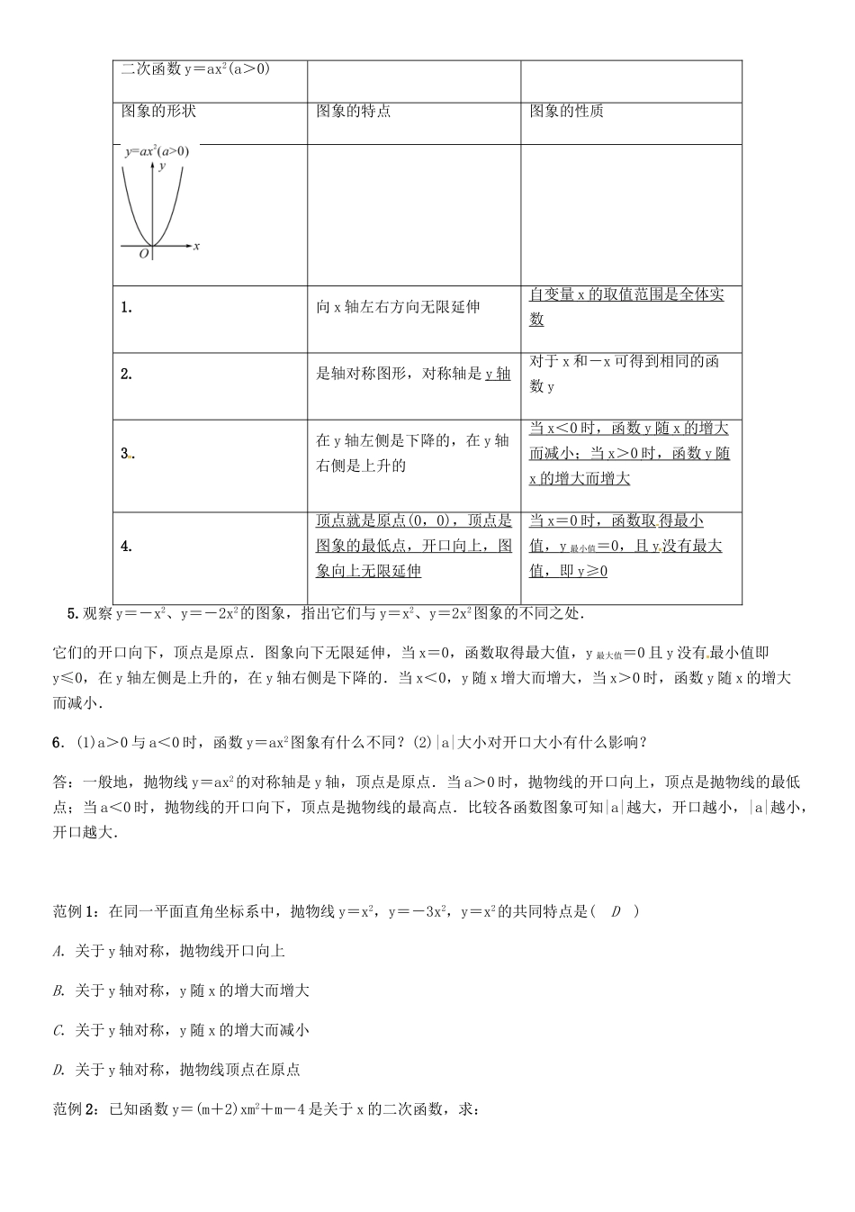 秋九年级数学上册 21.2 二次函数y＝ax2的图象和性质（第1课时）导学案 （新版）沪科版-（新版）沪科版初中九年级上册数学学案_第2页