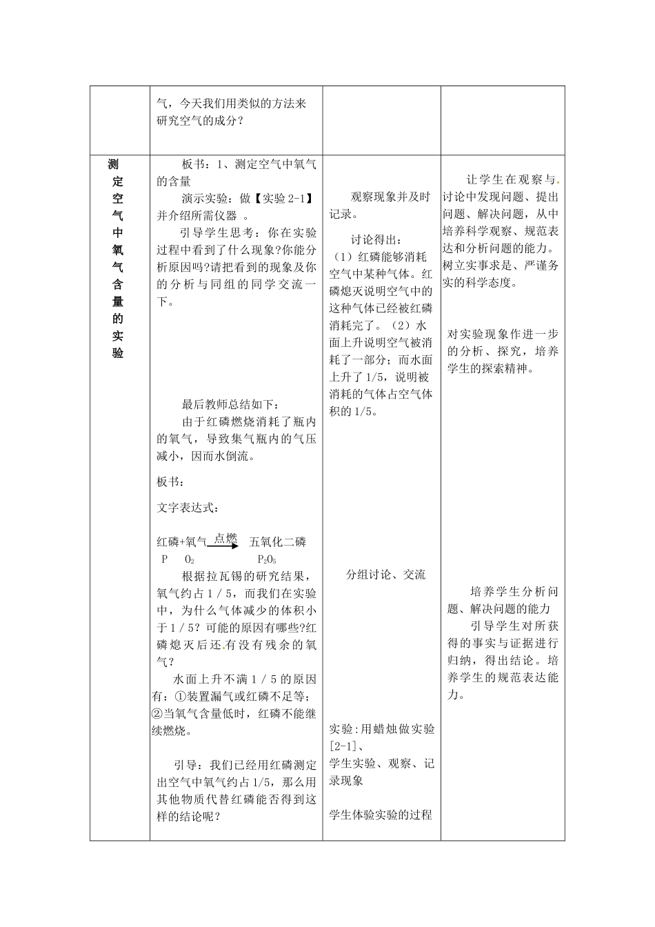 山东省惠州市惠东县梁化中学九年级化学上册 2.1 空气教案 新人教版_第3页