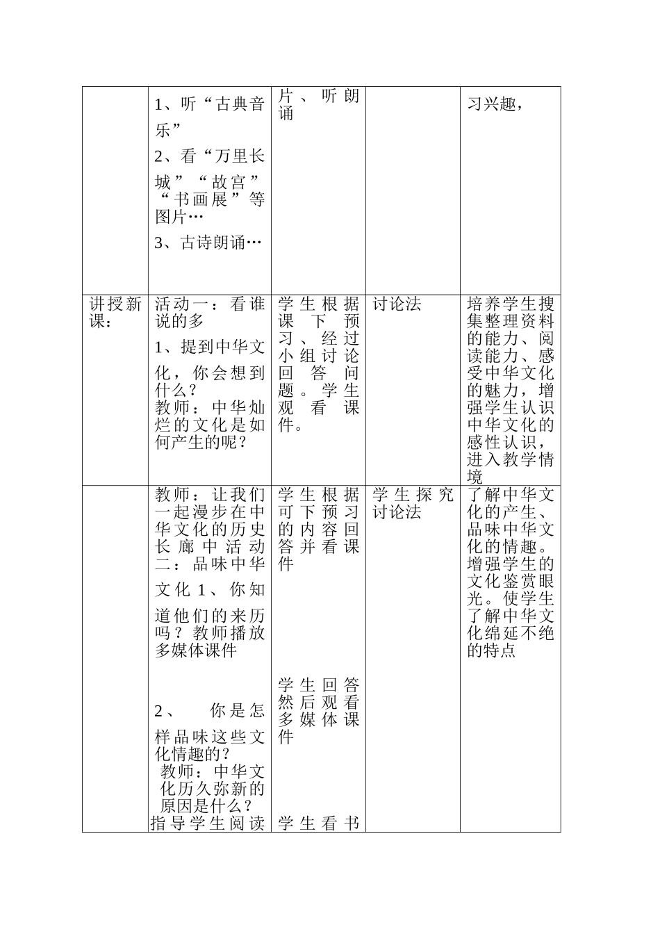 九年级政治第二单元灿烂的中华文化表格式教案全国通用_第2页