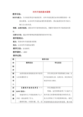 九年级政治 对外开放的基本国策教案 人教新课标版
