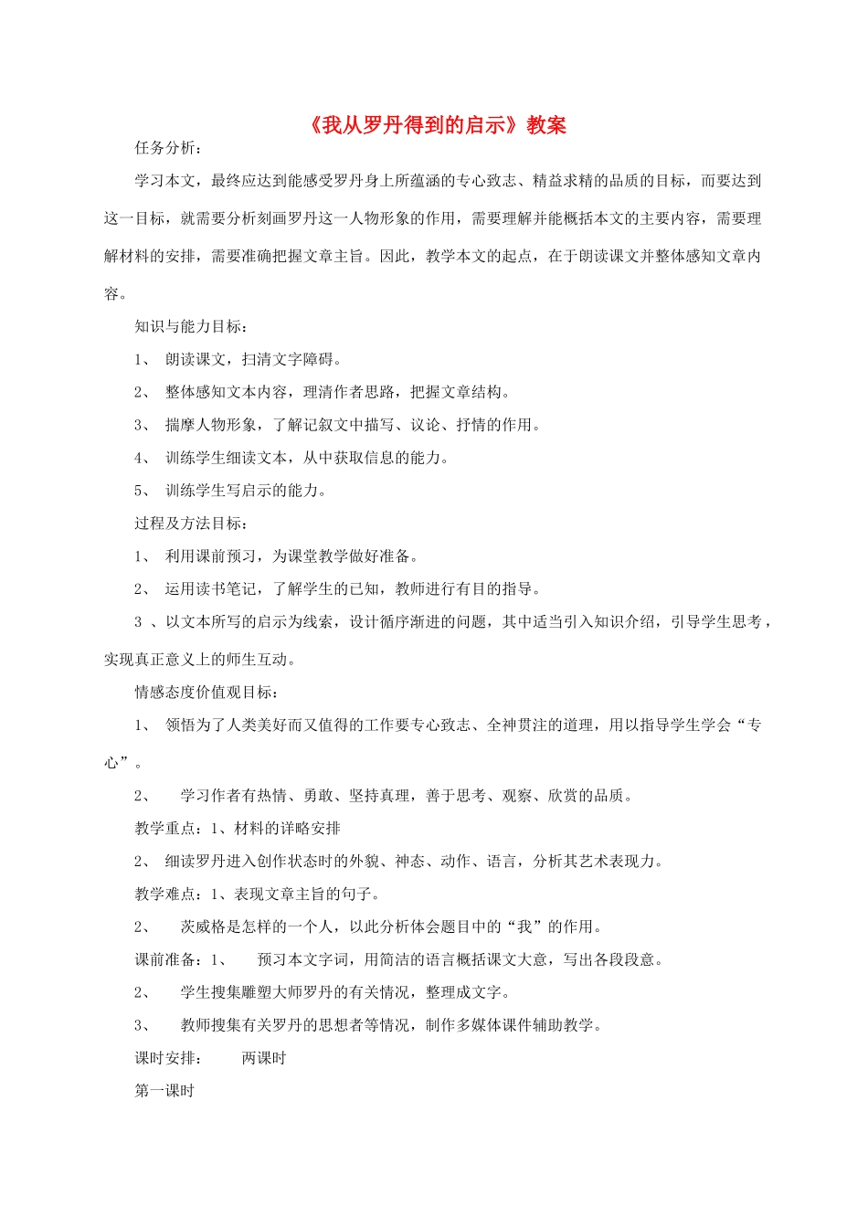 七年级语文上册 4.13《我从罗丹得到的启示》教案 北京课改版_第1页