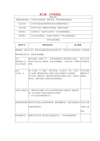 广西灵山县金龙中学七年级政治下册 第九课 少年的权益教案 教科版