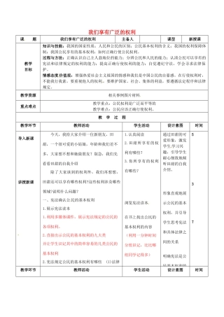 吉林省双辽市八年级政治下册 第一单元 权利义务伴我行 第一课 国家的主人 广泛的权利 第2框 我们享有广泛的权利教案 新人教版-新人教版初中八年级下册政治教案