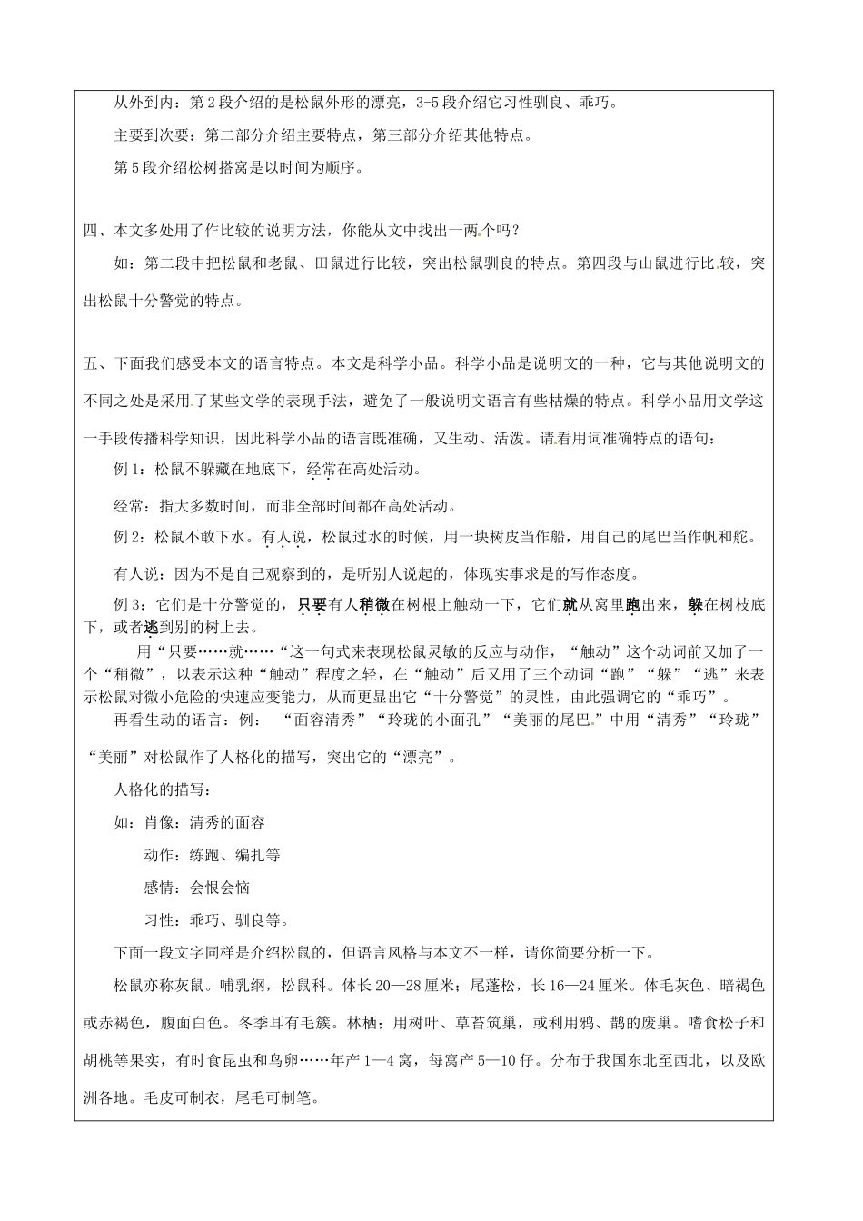 江苏省苏州市第二十六中学七年级语文下册《第15课 松鼠》教案 苏教版_第3页