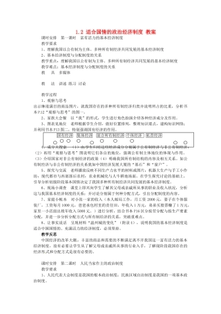 九年级政治 1.2 适合国情的政治经济制度教案 粤教版