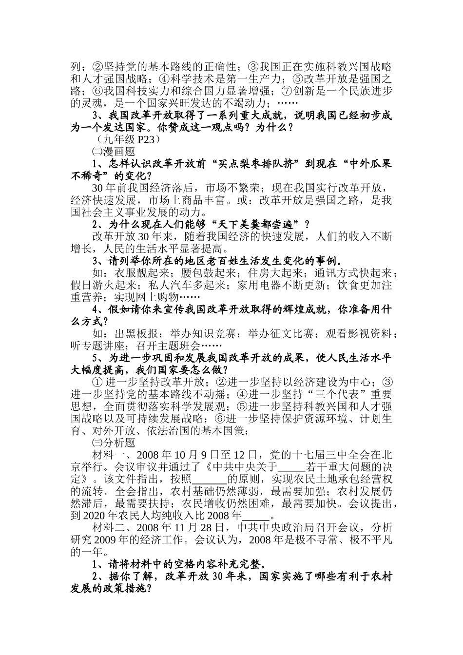 九年级政治改革开放三十年专题复习教学设计_第2页