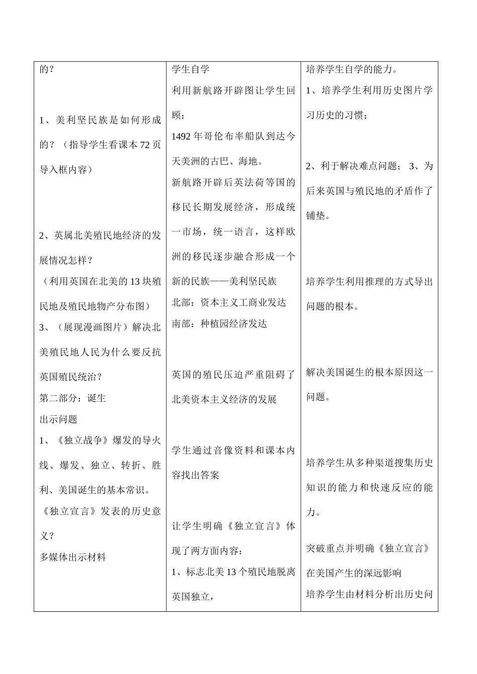 九年级历史 第十三课《美国的诞生》教学设计_第3页