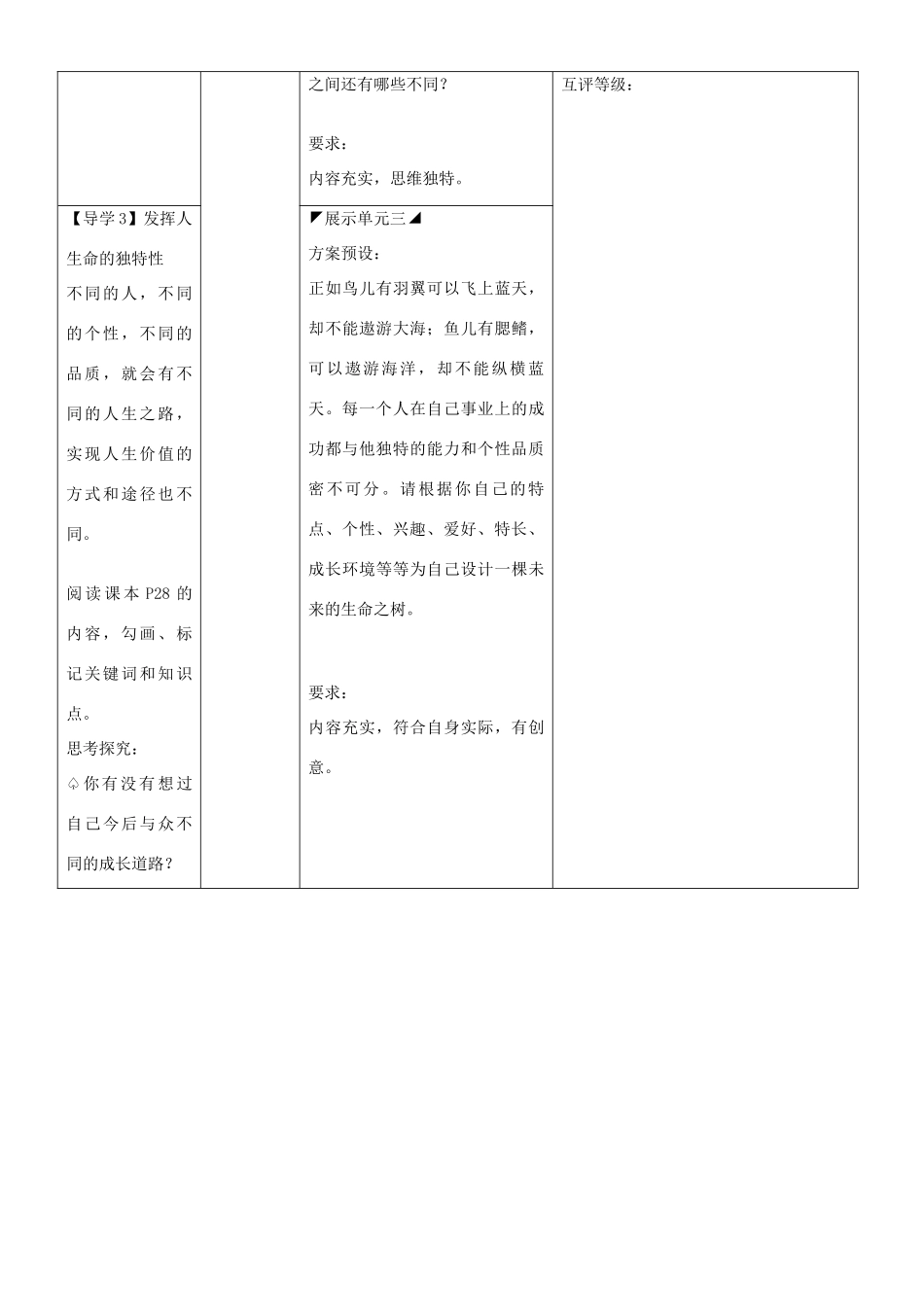 湖北省武汉市鲁巷中学七年级政治上册 第三课《第二框 人的生命的独特性》教案 新人教版_第3页