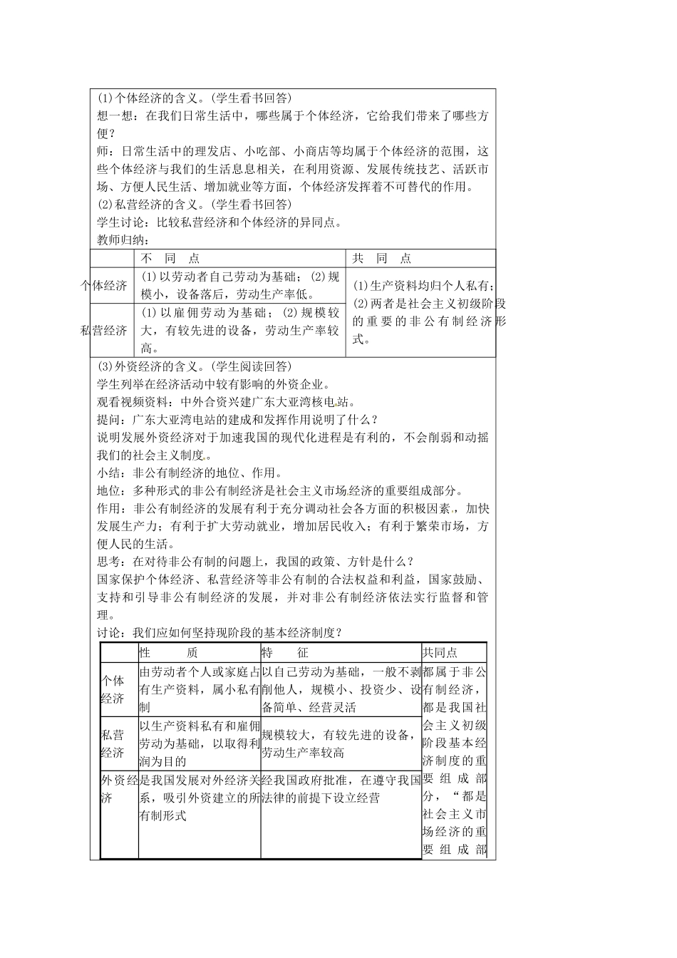 九年级政治全册 10.1 多种所有制经济共同发展教案 苏教版-苏教版初中九年级全册政治教案_第3页