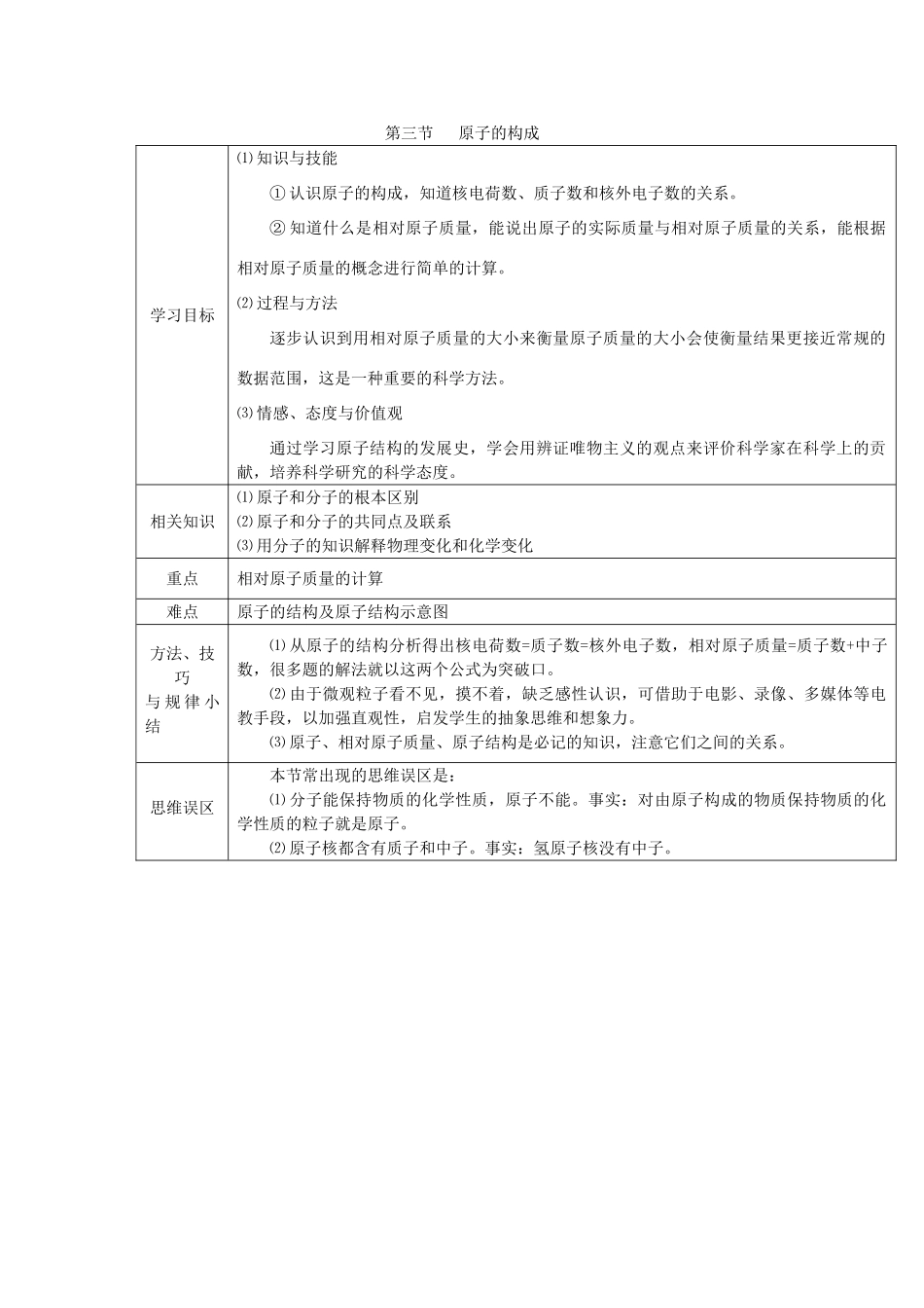 九年级化学全册 第二单元《探秘水世界》第三节 原子的构成（第1课时）教案 鲁教版_第1页