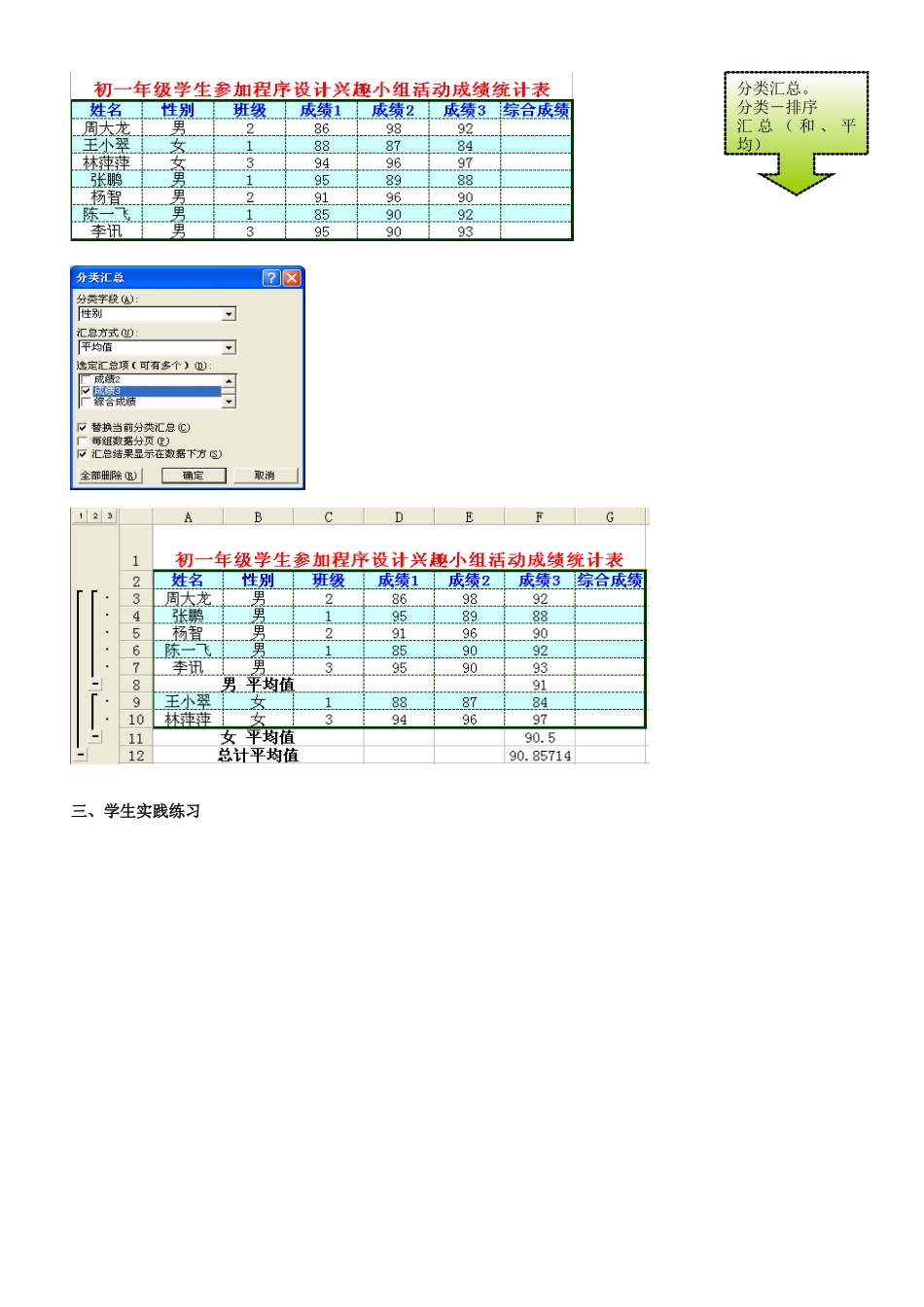 江苏省苏州市第二十六中学七年级信息技术 《44数据排序和分类汇总》教案_第3页
