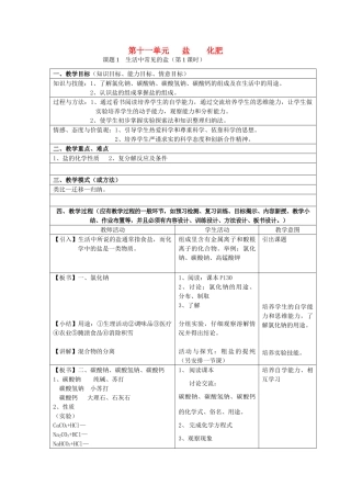 九年级化学下册 11.1生活中常见的盐教案 人教新课标版