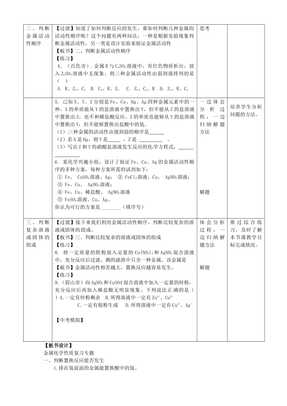 辽宁省瓦房店市第十六中学九年级化学下册《金属化学性质复习专题》教学设计 新人教版_第2页