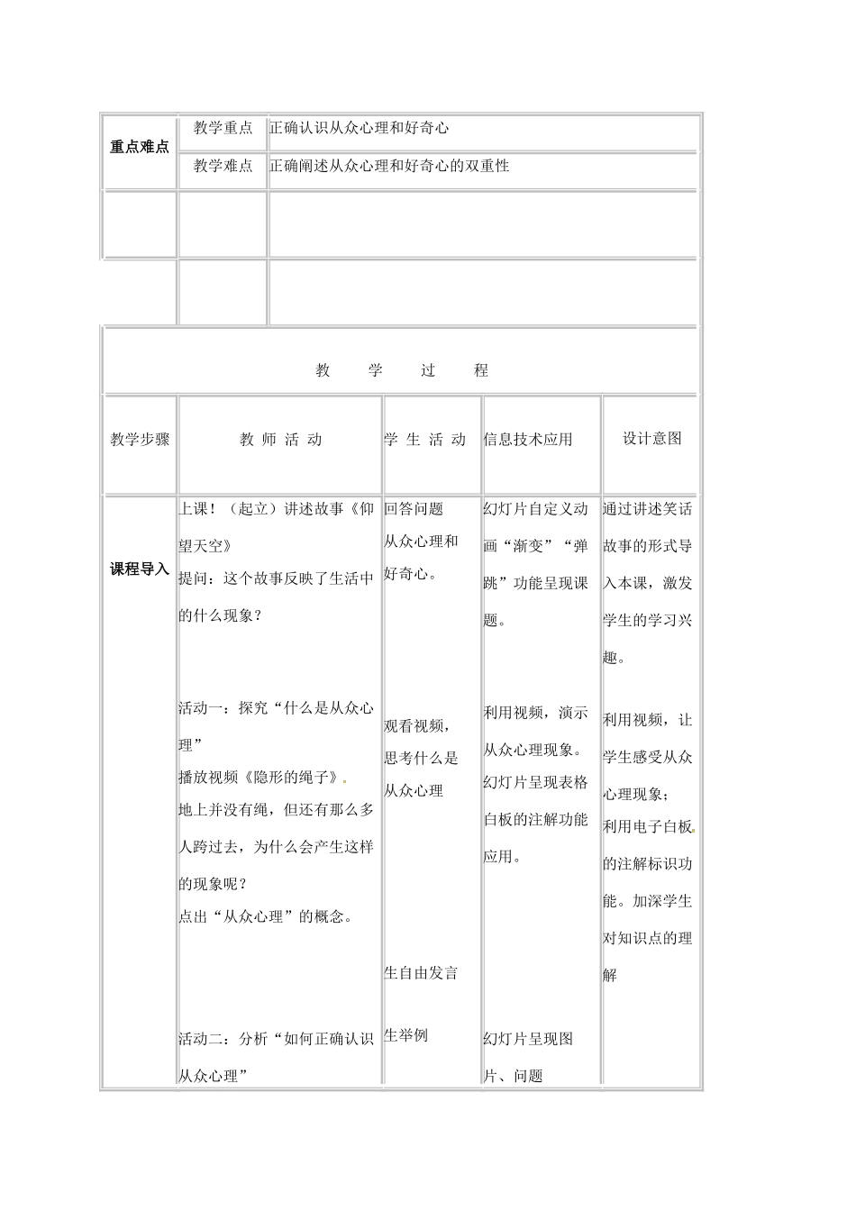 贵州省贵阳市八年级政治下册 第四单元 分清是非 第12课 面对诱惑，学会说“不”杜绝不良嗜好 第1框 正确认识从众心理和好奇心教案2 苏教版-苏教版初中八年级下册政治教案_第2页