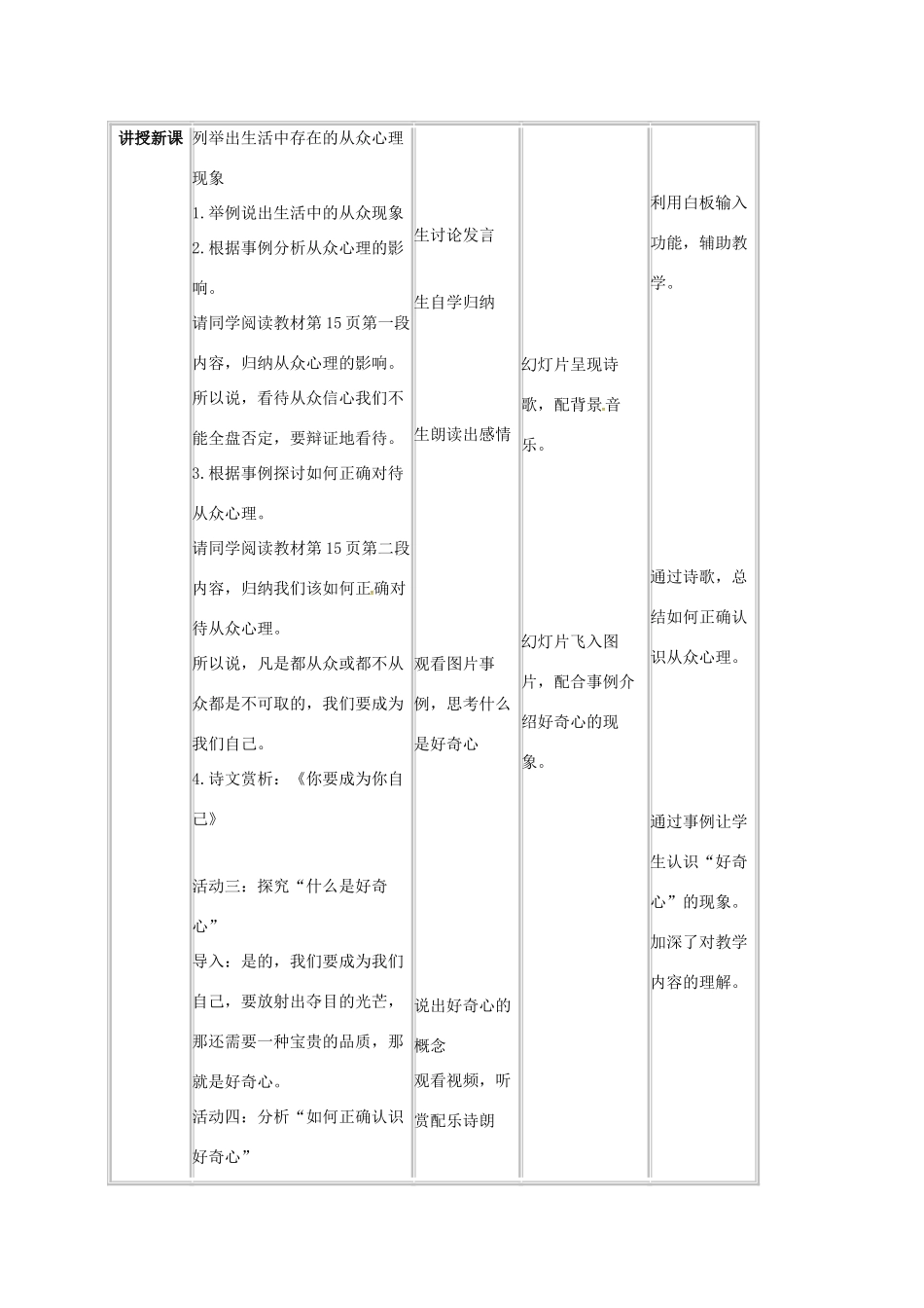 贵州省贵阳市八年级政治下册 第四单元 分清是非 第12课 面对诱惑，学会说“不”杜绝不良嗜好 第1框 正确认识从众心理和好奇心教案2 苏教版-苏教版初中八年级下册政治教案_第3页
